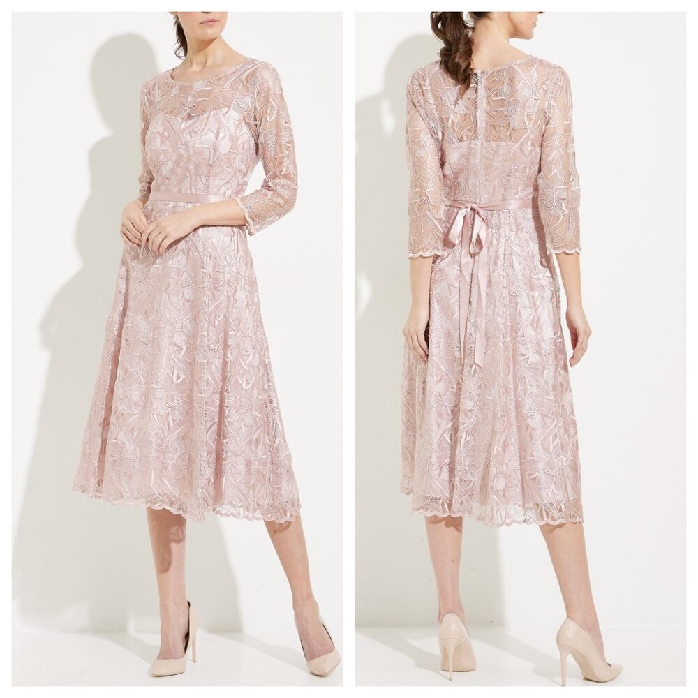 Alex Evenings Embroidered A-line Cocktail Midi Dress in Rose